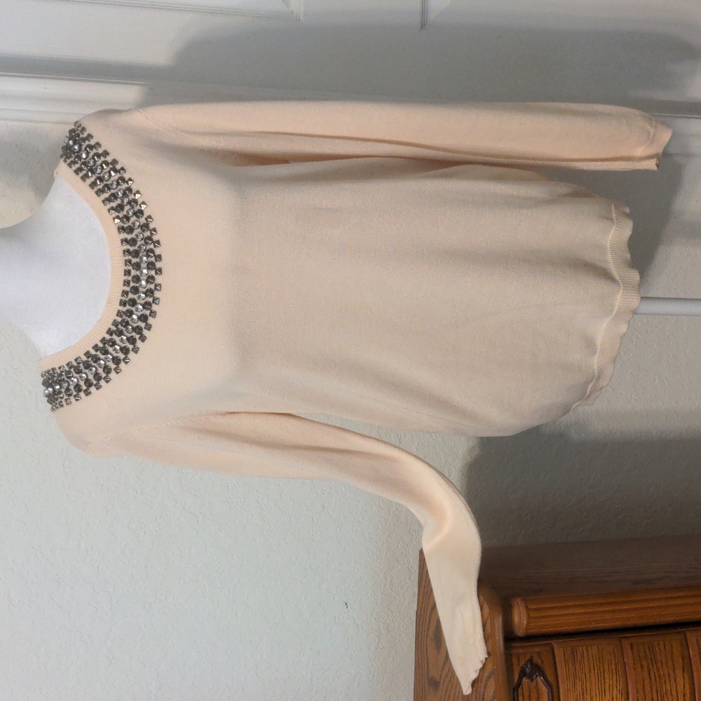 I Jeans By Buffalo Women's Studded Collar Long Sleeve Cream Sweater. Size M